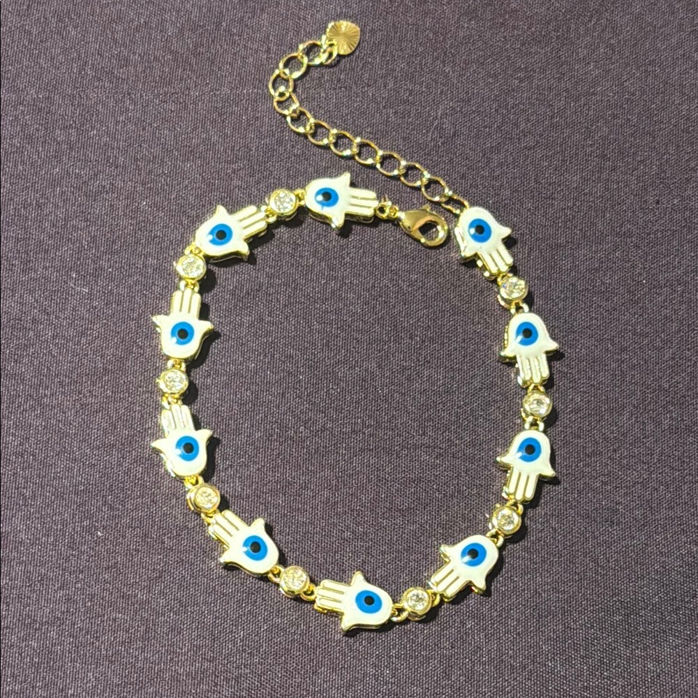 Gold Evil Eye Bracelet White Hamsa